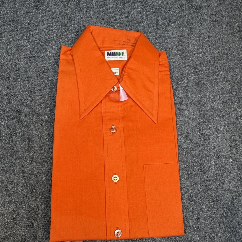 Mr Dee Cee Button Up Short Sleeve Western Workwear Orange 70s Men's XL 16.5